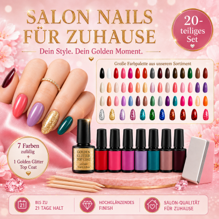 Preview: Golden UV Nail Polish Set – Coffret Vernis UV 20 pièces avec Golden Glitter Top Coat